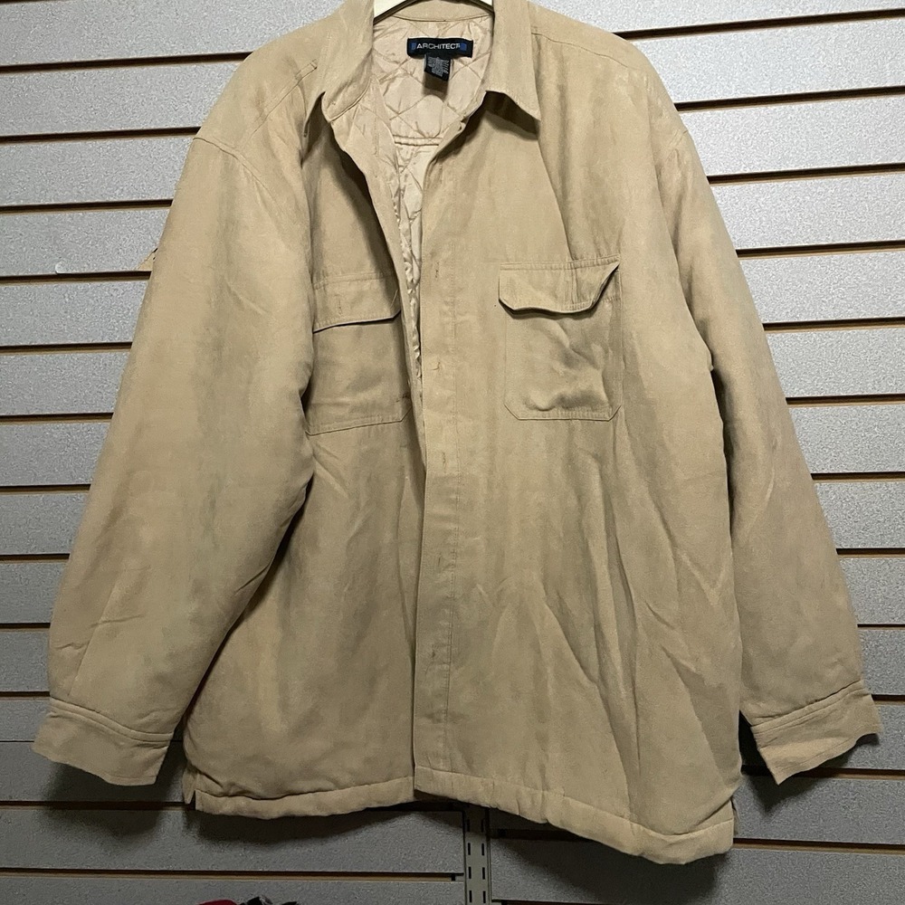 Architec Men's L Jacket Coat Suede Like Pockets Collar Button Up